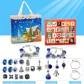Kerst adventskalender set met DIY bedelarmbanden en blauwe geschenkverpakking - Blauw Thema Zilveren Ketting Blind Box (HK854)