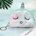 Close-up of plush unicorn coin purse with soft tie-dye gradient and metal keychain - Unicorn Style-Green