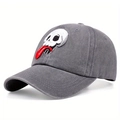 Klassische graue Baumwoll-Baseballkappe mit Totenkopf-Stickerei und gebogenem Schirm - Grau