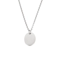 Minimalist silver mirror polished stainless steel oval pendant necklace on white background - Steel
