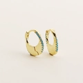 Boucles d'oreilles créoles U en argent S925 dorées avec zircons turquoises - Argent 925 / Or (Turquoise)