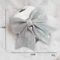 Sparkly silver glitter Christmas bow ornament 20x17cm for tree and festive window decoration - 17cm Silver Bow