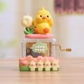 Boîte à musique à manivelle avec poussin jaune mignon et fleurs en finition rose et vert - Canard
