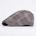 Vintage corduroy plaid flat cap for men and women in grey and lilac checkered pattern - Adjustable / Grey Purple
