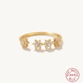 Luxe S925 sterling zilveren open ring met goudkleurige afwerking en zirkonia bloemen - Verstelbaar Open / Goud