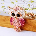 Sparkling owl keychain with pink and clear rhinestones for car keys and bags - Rhinestone Owl Pink