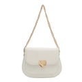 Glossy white small square crossbody bag with gold heart clasp and metal chain strap - White