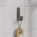 Gancio adesivo grigio trasparente a righe con spazzola in legno appesa al muro - 1 Pezzo / Grigio Trasparente