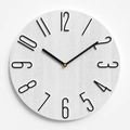 Modern 12 inch minimalist white wall clock with 3D black numerals and wood grain texture - White With Black Letters