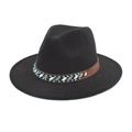 Chapeau fedora en feutre noir pour hommes et femmes avec un ruban en cuir à perles bohèmes - M (56-58cm) / Noir