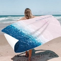 Microfiber beach towel with blue ocean wave design and Enjoy Summer Time text - Shimmering Waves (Single-sided Print with PE Bag)