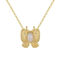Bohemian gold butterfly necklace with oval translucent gemstone on a fine chain - Opal, 14K Gold Plated, Approx. Weight 2.03g