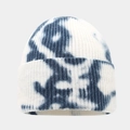Blue and white tie-dye knit beanie featuring a thick ribbed texture for winter warmth - Blue White Tie Dye (4#)