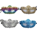 Lace masquerade masks in rainbow, bronze, silver, and deep blue colors with silk ribbons - One Size / Gold Silver Blue And Gradient Masks Set
