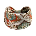 Breites Boho-Yogastiirnband mit Paisley-Muster in Orange und Blau aus elastischem Stoff - Orange Blau Kaffee Beige Paisleymuster (#82)