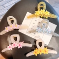 Floral hair claw clips in assorted jelly colors with three small flowers design - Mixed Colors
