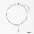 Double-layered stainless steel anklet in silver finish with light green teardrop gem - Double Layer Green Bead / Silver (KA682)
