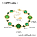 18k gold plated stainless steel anklet featuring green Czech glass and square zircon gems - Square-Gold Green Zircon (S010)