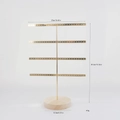4-tier metal earring display stand with wooden base and dimension specifications - 96 Holes Gold Earring Stand