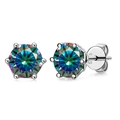 Macro shot of S925 sterling silver six-claw stud earrings with rainbow moissanite - Rainbow (1CT*2)