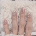 Handmade purple pink cat-eye press-on nails with glitter and seashell flakes - Like Warm Jade Style (BY1847) / Press-on Nails (30 Pieces)