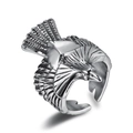 Anello con aquila regolabile da uomo in acciaio inossidabile ossidato con piume - US 7 / Color Acciaio