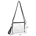 Detailed size specifications for the clear PVC crossbody bag with nylon strap - 19.1x4x25.4cm/0.4mm / Black Transparent