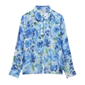 Dames blouse met lange mouwen en blauwe bloemenprint met knoopsluiting - XS / Lichtblauw