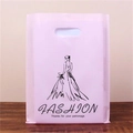 Pink glossy plastic gift bag with black fashion dress illustration and die-cut handle - 25x35cm / Fashion Angel