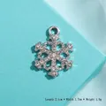 Silver snowflake pendant with white rhinestones in alloy, sized 2.1cm by 1.7cm - Silver Pavé Snowflake