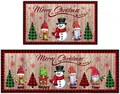 Detailed close-up of Christmas gnomes and plaid trees on festive non-slip floor mats - 40*60cm / Christmas Style 7