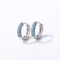 Boucles d'oreilles créoles en argent serties de trois rangées de zircons bleu vif - Plaqué Argent Bleu Ciel (Grand)