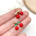 DIY sweet cherry fruit jewelry pendant with red beads and golden leaf for earrings - Small KC Gold Red Enamel 3D Cherry (23405)