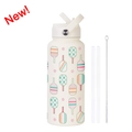 Borraccia sportiva da 1L bianco crema con stampe racchette, cannucce e kit di pulizia - Bianco Avorio 23E2