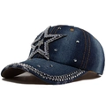 Cappellino da baseball vintage in denim blu scuro con stella di strass e perle - Regolabile / Blu scuro