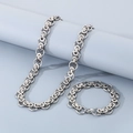 Conjunto de joyas de acero inoxidable plateado con collar y pulsera bizantinos - Pulsera 20CM / Color Acero