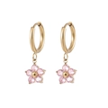 Elegante goldene Blumen-Ohrringe mit rosa Blütenblättern und Kristallbesatz - 14K Gold + Rosa Zirkonia