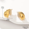 Detail of C-shaped drop earrings showing size dimensions and micro-paved rhinestones - Gold Rhinestone Water Drop