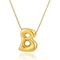 Polished 18k gold plated balloon bubble style letter B pendant necklace on white background - Letter B