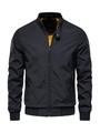 Detail of black casual jacket featuring a contrast yellow lining and ribbed stand collar - M / 836 Black