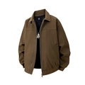 Classic men's brown zip-up jacket with ribbed hem and stylish twill texture - M / Coffee