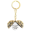Detailed engraved sunflower keychain with 'I found your paw' quote and black paw print - T00006 Gold Sunflower Silver Disc (When I needed a hand, I found your paw)