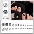 Chic silver and black glitter press-on toe nails with Y2K star designs for women - Glue Type / 24 Pcs/Set / Silver Grey Black Star Glitter Style (JCY-02)