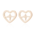 Macro view of gold stainless steel heart stud earrings with heartbeat pulse design - Gold