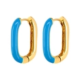 Detail of oval gold-plated hoops with vibrant sky blue enamel inlay and polished finish - Blue Gold