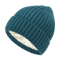 Bonnet en maille côtelée bleu canard avec doublure en satin crème pour protéger les cheveux - Bleu Aqua
