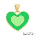 Green enamel heart pendant with gold plating, 16.2mm x 17.8mm jewelry DIY accessory - Double Green Enamel Heart Style