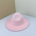 Elegant wide brim pink wool fedora hat with classic indented crown for women - 56-58cm (Adjustable) / Pink