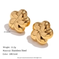 18K gold plated stainless steel flower earrings with shell petals and zircon accent - Rotating Flower Stud Earrings (Gold)