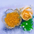 Loose 8mm yellow glass beads for DIY jewelry making in a decorative gold-rimmed glass bowl - 20# Solid Orange-Yellow